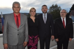 zľava: Viktor Kiss - predseda OZP v SR, Denisa Saková - ministerka vnútra SR, Peter Pellegrini - predseda vlády SR, Marián Magdoško - prezident KOZ SR